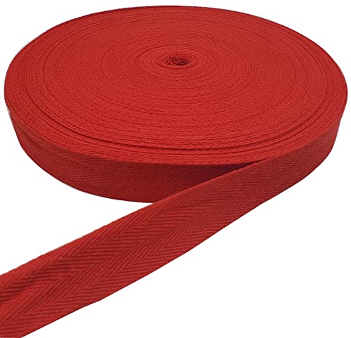 50 Yards Fischgrätenband Band, Baumwoll-Twill-Band zum Nähen, natürliches Gurtband, Schrägband für DIY Handwerk (Rot, 2,5 cm) von Tnailnaha