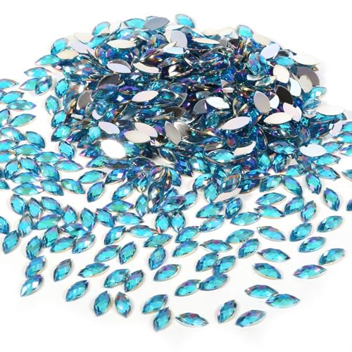 500pcs 715 Mm Kristall Strasssteine ​​Acryl Flacher Rücken Pferdaugenform Perlen Dekor für Kleiderbeutel Schuhe DIY -Handwerk (Dunkelblau) von Tnfeeon