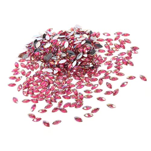 500pcs 715 Mm Kristall Strasssteine ​​Acryl Flacher Rücken Pferdaugenform Perlen Dekor für Kleiderbeutel Schuhe DIY -Handwerk (Rosenrot) von Tnfeeon