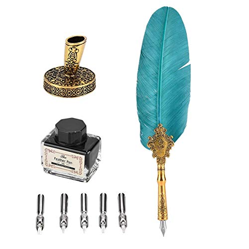 Feather Dip Pen Retro Klassischer Füllfederhalter Old European Style Feather Dip Schreibstift Tintenflasche Set Geschenkbox von Tnfeeon