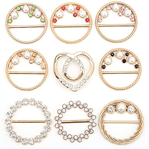 Tnfeeon Strass Schal Schnalle, 9 Stück Schal Ring Perle T-Shirt Krawatte Ring Dekorative Seidenschal Krawatte Ring Strass Schnalle von Tnfeeon