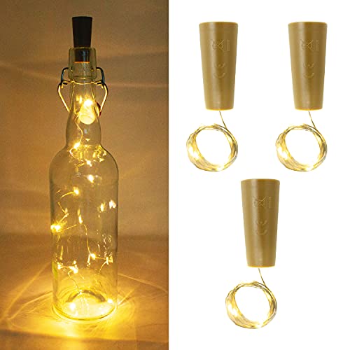 ToCi LED-Flaschenlicht 3er-Set Lichterkette mit Korken | Kupferdraht-Lichterkette mit Batterie für Weihnachten | Flaschenlichterkette 8 LEDs LED-Beleuchtung von ToCi