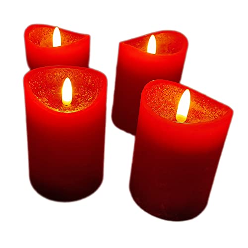 ToCi LED Kerzen Rot Ø 7.5 x 10 cm - 4er Set mit schwarzem Docht und Timer - 4 flammenlose Echtwachs-Kerzen - Adventskerzen Grablicher von ToCi