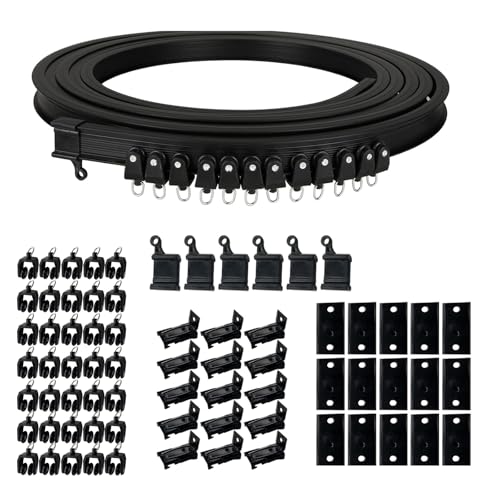 5-meter 16.4 ft gebogene Vorhangschiene mit stummen Rollen, Flexible Gardinenschiene,biegbare Deckenhalterung, Vorhangtrennwand, weiches Fensterschienensystem(Schwarz) von ToKinCen