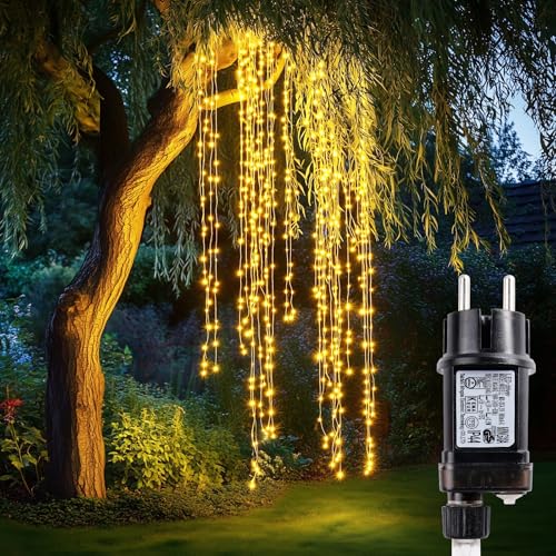 TobeBright 2M 400 LED Lichterkette Aussen,8 Modi Timer Weihnachten Lichterkette LED Lichterschweif mit Strom, IP65 Wasserdichte Wasserfall Lichterkette für Weihnachten Garten Balkon Baum von TobeBright