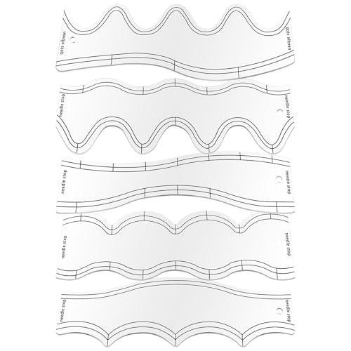 5-teiliges Wellenlineal und Vorlagen-Set, Quilt-Lineal und Vorlagen, Wellenlineal, Acryl, Quilt-Vorlagen für Maschinensteppen, Freibewegung, Quiltschablonen, Wellenlängen, Nählineale von Tobeelec