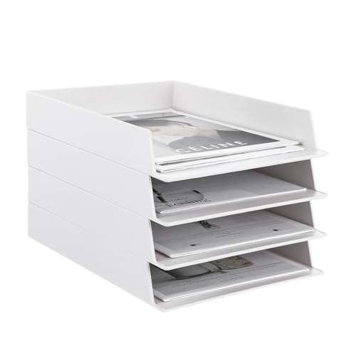 Stapelbare Papierablagen für Brief-Dokumente, Briefablage, Aktenordner für Schreibtisch, Schreibtisch-Organizer für Bürobedarf, Schreibtisch-Ablage, Papierablage, Zeitschriften, Post, Weiß, 4 Stück von Tobeelec