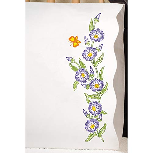 Tobin Stamped Pillowcases for Embroidery, Morning Glories, 20" x 30" Stickset, Baumwollmischgewebe, Standard von Tobin