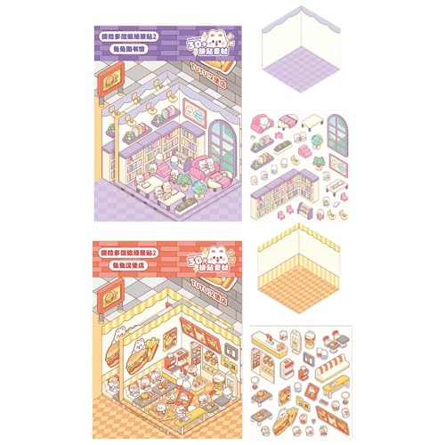 Haus Stickerbuch | Raumszenenaufkleber | No-Cut Stapelbare Miniatur-Hutt-Aufkleber, Scrapbook-Partyzubehör | Sticker Rooms Buch Relief Stress Spielzeug Für Kinder von TocaFeank