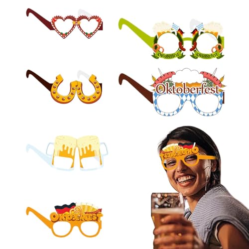 TocaFeank Brillenpapier,Oktoberfestbrillen - 6 Stück dekorative Papierbrillen - Oktoberfest-Fotoautomaten-Requisiten, Brille für deutsches Oktoberfest, Bierfest-Zubehör von TocaFeank