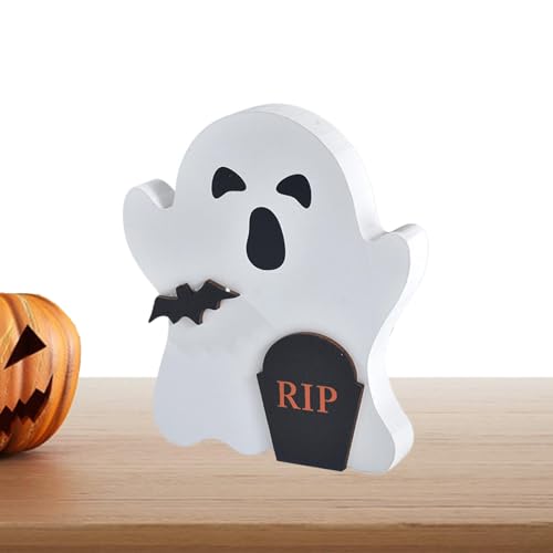 TocaFeank Geister-Schreibtisch-Ornamente, Bastelornamente aus Holz für Halloween | 6 x 4 Zoll Geister-Halloween-Tischdekoration aus Holz,Niedliche gruselige kleine Halloween-Tischdekoration für den von TocaFeank