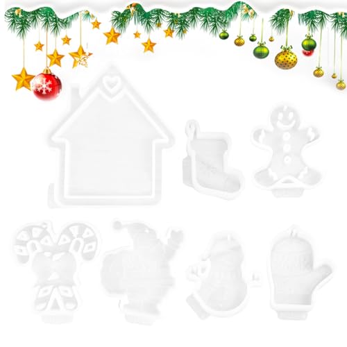 TocaFeank Ornamentformen für Epoxidharz, Weihnachtsanhänger-Harzformen,Hausförmige Weihnachtsharzformen Silikon - Schmuckanhänger-Schlüsselanhängerform mit niedlichen Ornamenten für Urlaubspartys von TocaFeank