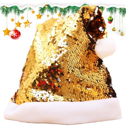 TocaFeank Pailletten-Weihnachtsmütze, Glitzer-Weihnachtsmütze für Damen,Frohes Neues Jahr Weihnachtsmannmütze mit Pailletten | Glitzernde Pailletten-Hüte, Weihnachtsmützen, von TocaFeank