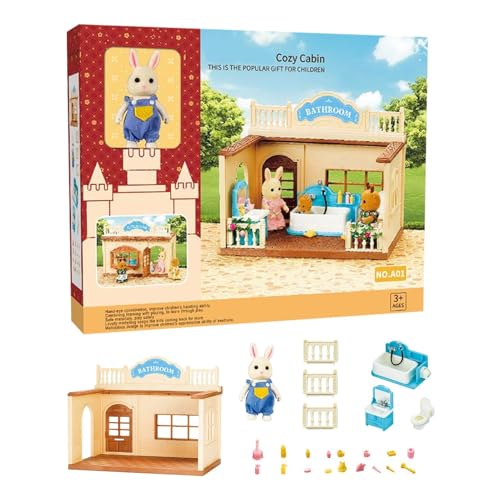 TocaFeank Puppenhaus für Kinder, Puppenhaus-Bausätze zum Bauen, Winziges Puppenhaus-Spielset-Raummodell, Holzbausatz mit Möbeln, Spielzeug für Kleinkinder, Miniatur-Puppenhaus-Set, Rollenspiel für von TocaFeank