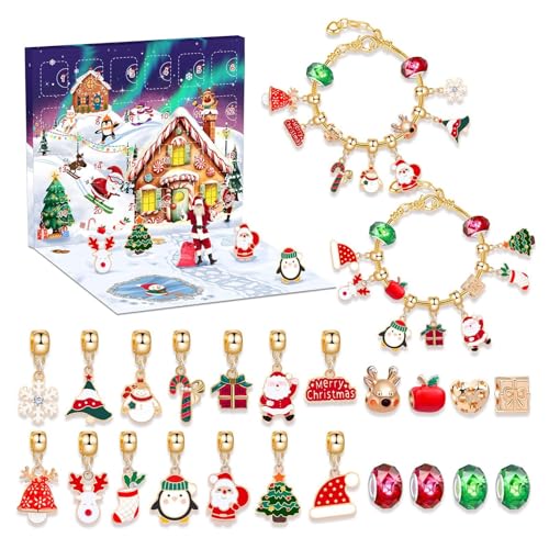 TocaFeank Weihnachtsschmuck-Adventskalender,Schmuck-Adventskalender, Schmuckherstellungsset, Armband-Bastelset, Adventskalender-Charm-Armbänder, Weihnachts-Adventskalender 2024 für Kinder von TocaFeank