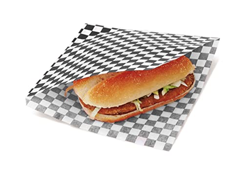 Tocnvoe - 100 Stück Hamburger Papiertüte, 19X17 cm, Schwarz Weiß Kariert, Fettdichtes Lebensmittelpapier, Langlebig, Feuchtigkeits und Fettbeständig, Papiertüte für Sandwiches, Burger, Snacks von Tocnvoe