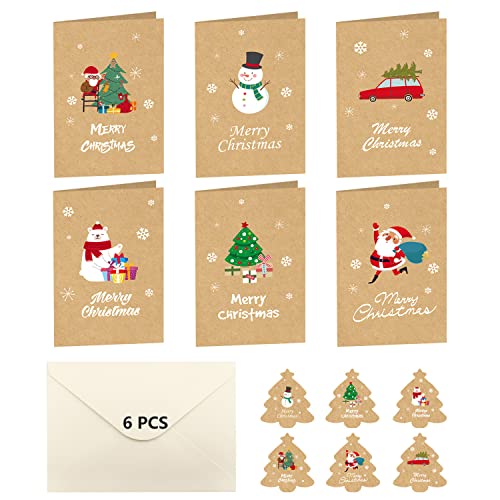 6 StüCk Weihnachtskarten Set, Weihnachtskarte Mit Umschläge Mini Weihnachten Karten Blanko Klappkarten Weihnachtskarten Postkarten Kommt Mit 6 Designs Merry Christmas (15cm*10cm) von Toctax