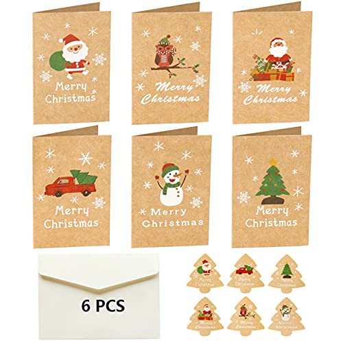 6 StüCk Weihnachtskarten Set, Weihnachtskarte Mit Umschläge Mini Weihnachten Karten Blanko Klappkarten Weihnachtskarten Postkarten Kommt Mit 6 Designs Merry Christmas (10.5cm*7cm) von Toctax