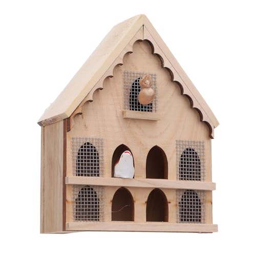 Todaid Holz-Vogelhaus, Maßstab 1:12 Puppenhaus Holz-Vogelhaus, Hohe Simulationsdekoration Miniatur-Vogelhaus mit 2 Vögeln 1 Aufkleber von Todaid