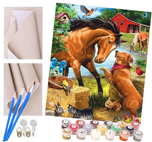Malen nach Zahlen Erwachsene und Kinder Tiere Hund und Pferd DIY Ölgemälde Geschenk-Kits vorgedruckte Leinwand Kunst Home Wandkunst Decoration Geschenk von ToeTs
