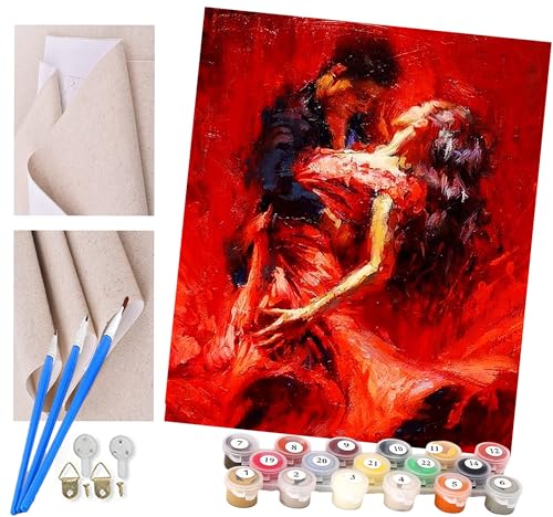 ToeTs Malen nach Zahlen Kits Erwachsene und Kinder DIY Digitales Ölgemälde Geschenk Kits Vorgedruckte Leinwand Kunst Dekoration -Flamenco-Lateintanz-Ballett 035 (2) 16 * 20 Zoll von ToeTs