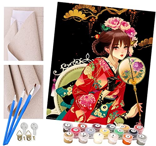 ToeTs DIY Malen nach Zahlen Erwachsene Anfänger Kinder Anime japanisches Mädchen Kimono Geisha 058 Acryl Stress Weniger Anzahl Malerei Geschenke Schlafzimmer Wohnzimmer Wohnkultur von ToeTs