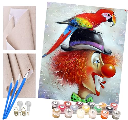 ToeTs Malen nach Zahlen Cartoon-Clown und Papagei Für Erwachsene und Kinder DIY Ölgemälde Geschenk-Kits Vorgedruckte Leinwand Kunst Home Decoration 16x20 Zoll von ToeTs