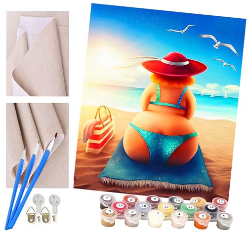 ToeTs Malen nach Zahlen Dicke Dame entspannt am Strand Für Erwachsene und Kinder DIY Ölgemälde Geschenk-Kits Vorgedruckte Leinwand Kunst Home Decoration 16x20 Zoll von ToeTs