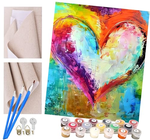 ToeTs Malen nach Zahlen Erwachsene und Kinder Bunte Herzen DIY Ölgemälde Geschenk-Kits vorgedruckte Leinwand Kunst Home Wandkunst Decoration Geschenk von ToeTs