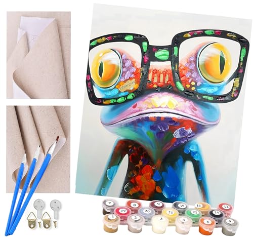 ToeTs Malen nach Zahlen Erwachsene und Kinder Bunter Frosch mit Brille DIY Ölgemälde Geschenk-Kits vorgedruckte Leinwand Kunst Home Wandkunst Decoration Geschenk von ToeTs