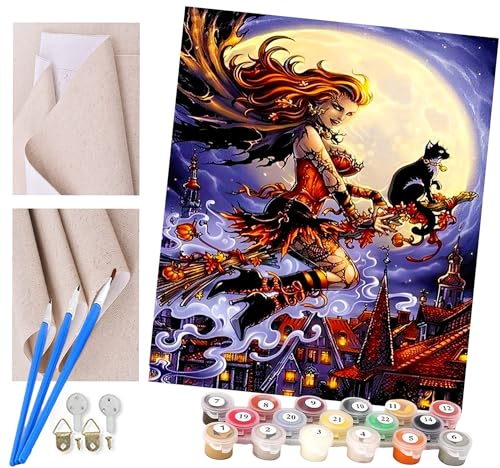 ToeTs Malen nach Zahlen Erwachsene und Kinder Halloween-Hexe(1) DIY Ölgemälde Geschenk-Kits vorgedruckte Leinwand Kunst Home Wandkunst Decoration Geschenk von ToeTs