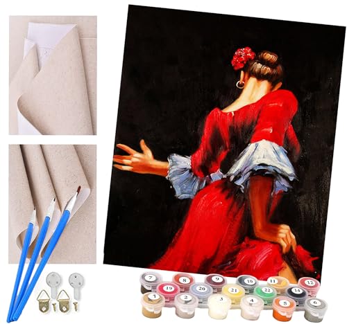 Malen nach Zahlen Flamenco-Lateintanz-Ballett 007 (2) Kits für Anfänger Erwachsene DIY Art Decor Handgemalte Malerei nach Zahlen Kreatives Geschenk Home Decoration 16x20 Zoll von ToeTs