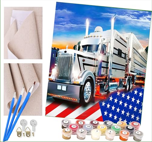 ToeTs Malen nach Zahlen Kits Erwachsene und Kinder Amerikanische Flagge Autos LKW Motorräder(13) DIY Ölgemälde Digitale Leinwand Wandkunst Home Decoration - 40x50CM von ToeTs