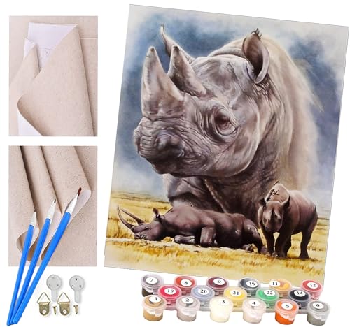 ToeTs Malen nach Zahlen Kits Erwachsene und Kinder DIY Digitales Ölgemälde Geschenk Kits Vorgedruckte Leinwand Kunst Dekoration -Afrikanisches Nashorn 16 * 20 Zoll von ToeTs