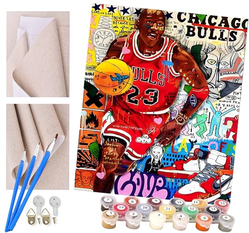 Malen nach Zahlen Kits Erwachsene und Kinder DIY Digitales Ölgemälde Geschenk Kits Vorgedruckte Leinwand Kunst Dekoration -Street-Graffiti-Kunst-Basketball-Star-Mann 16 * 20 Zoll von ToeTs