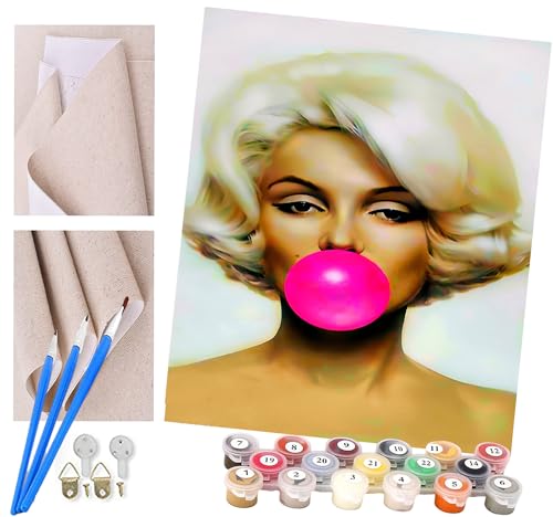 ToeTs Malen nach Zahlen Kits Erwachsene und Kinder Marilyn Monroe isst Kaugummi DIY Ölgemälde Digitale Leinwand Wandkunst Home Decoration - 40x50CM von ToeTs