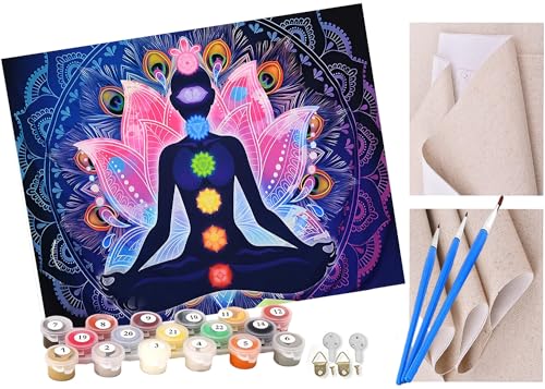 ToeTs Malen nach Zahlen Kits Kunst Bunter Lotus-Buddha mit sieben Chakren DIY vorgedruckte Leinwand Ölgemälde Geschenk für Erwachsene Kinder Home House Decor 40 * 50 cm von ToeTs