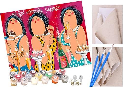 ToeTs Malen nach Zahlen Kits für Erwachsene und Kinder Drei dicke Damen Diy Digitales Ölgemälde Geschenk Kits Vorgedruckte Leinwand Kunst Dekoration -16 * 20 Zoll von ToeTs