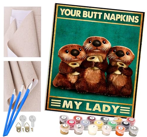 Malen nach Zahlen Kits für Erwachsene und Kinder Drei lustige Otter Diy Digitales Ölgemälde Geschenk Kits Vorgedruckte Leinwand Kunst Dekoration -16 * 20 Zoll von ToeTs