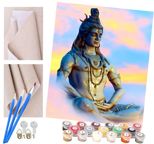 ToeTs Malen nach Zahlen Kits für Erwachsene und Kinder Einfache Religion hinduistischer Götter Gott Shiva Diy Digitales Ölgemälde Geschenk Kits Vorgedruckte Leinwand Kunst Dekoration -16 * 20 Zoll von ToeTs