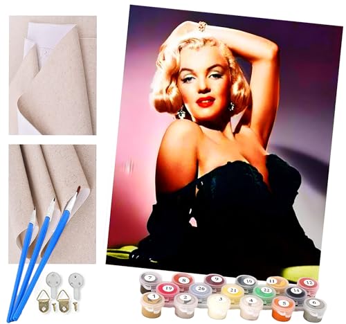 ToeTs Malen nach Zahlen Kits für Erwachsene und Kinder Marilyn Monroe im schwarzen Kleid Diy Digitales Ölgemälde Geschenk Kits Vorgedruckte Leinwand Kunst Dekoration -16 * 20 Zoll von ToeTs