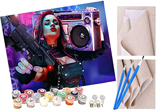 ToeTs Malen nach Zahlen Kits für Erwachsene und Kinder cooles Cyberpunk-Mädchen Diy Digitales Ölgemälde Geschenk Kits Vorgedruckte Leinwand Kunst Dekoration -16 * 20 Zoll von ToeTs