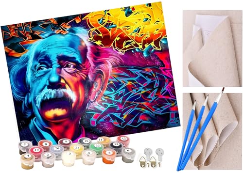 ToeTs Malen nach Zahlen Kunstwissenschaftler Einstein Kits für Anfänger Erwachsene DIY Art Decor Handgemalte Malerei nach Zahlen Kreatives Geschenk Home Decoration 16x20 Zoll von ToeTs