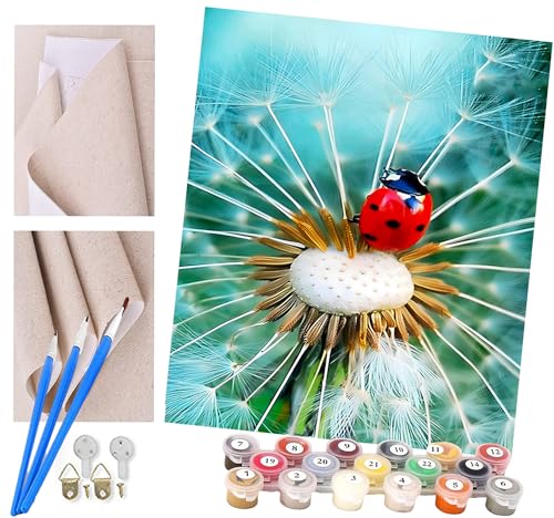 ToeTs Malen nach Zahlen Löwenzahnpflanze und Marienkäfer Kits für Anfänger Erwachsene DIY Art Decor Handgemalte Malerei nach Zahlen Kreatives Geschenk Home Decoration 16x20 Zoll von ToeTs