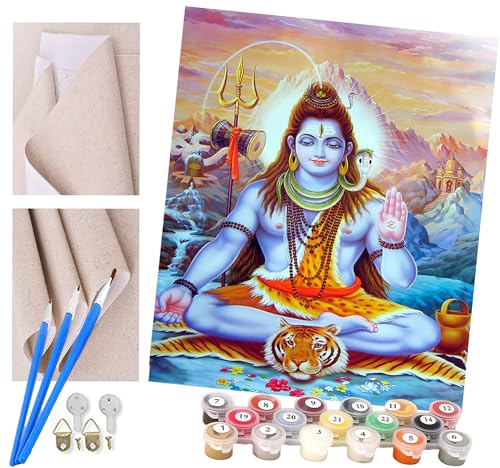 ToeTs Malen nach Zahlen Shiva-Wandgemälde der indischen Götter Kits für Anfänger Erwachsene DIY Art Decor Handgemalte Malerei nach Zahlen Kreatives Geschenk Home Decoration 16x20 Zoll von ToeTs