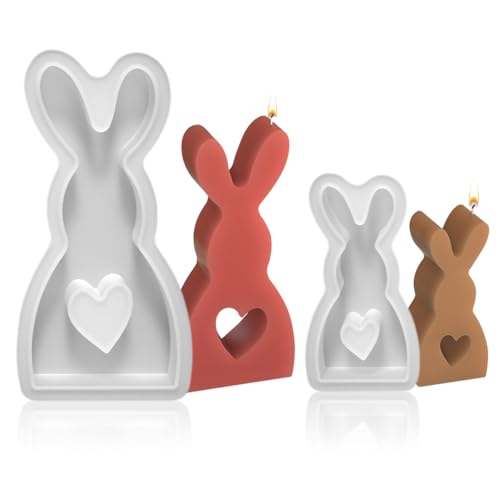 2 Stück Ostern Kaninchen Silikonformen Gießformen, Hasenform für Ostern, Ostern Hase Backform, 3D Osterhase Silikonform kerzenhalter, DIY Osterhase Silikonform for Gips, Sojawachs Kerzen von Toerjii