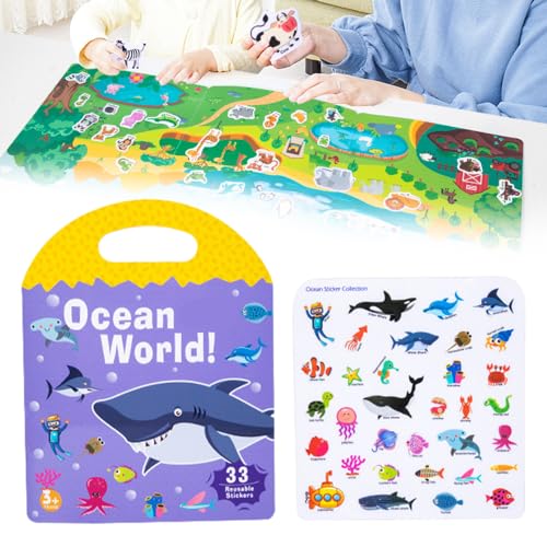 Reusable Sticker Book, 2024 Neu Wiederverwendbare wasserdichte Stickerbuch, Sticker für Stickeralbum 3-6-jährige Jungen, Mädchen, Kleinkinder Sticker von Tieren, Weltraum (Ozean) von Toerjii