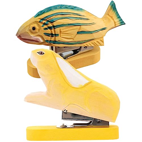 2st Mini-hefter Kreativer Bürohefter Desktop-hefter Häschen-statue Klebebandspender Süß Miniaturtiere Tierskulptur Cartoon-tier-hefter Handskulptur Desktop-stitcher Tierhefter Holz Tofficu von Tofficu