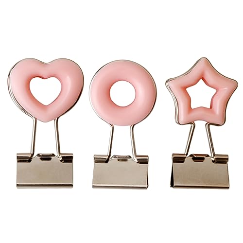 3 Stk Design-Clips Büromappenclip hohle Bindeklammern Clip für Dokumentenmappen Büroklammern Schreibwaren-Clip büromaterial office supplies geschebke Binderclip Modemappe Clip Rosa Tofficu von Tofficu