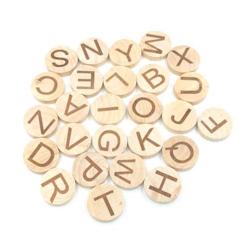 Tofficu 1 26 Stück 26 hölzerne Alphabetscheibe Alphabet- süßer Mini-Hefter Buchstabendekor bastelset hochzeitsgeschenk runde Holzscheibe von Tofficu